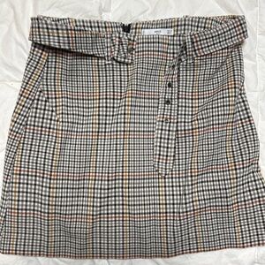 Mango belted checkered mini skirt S